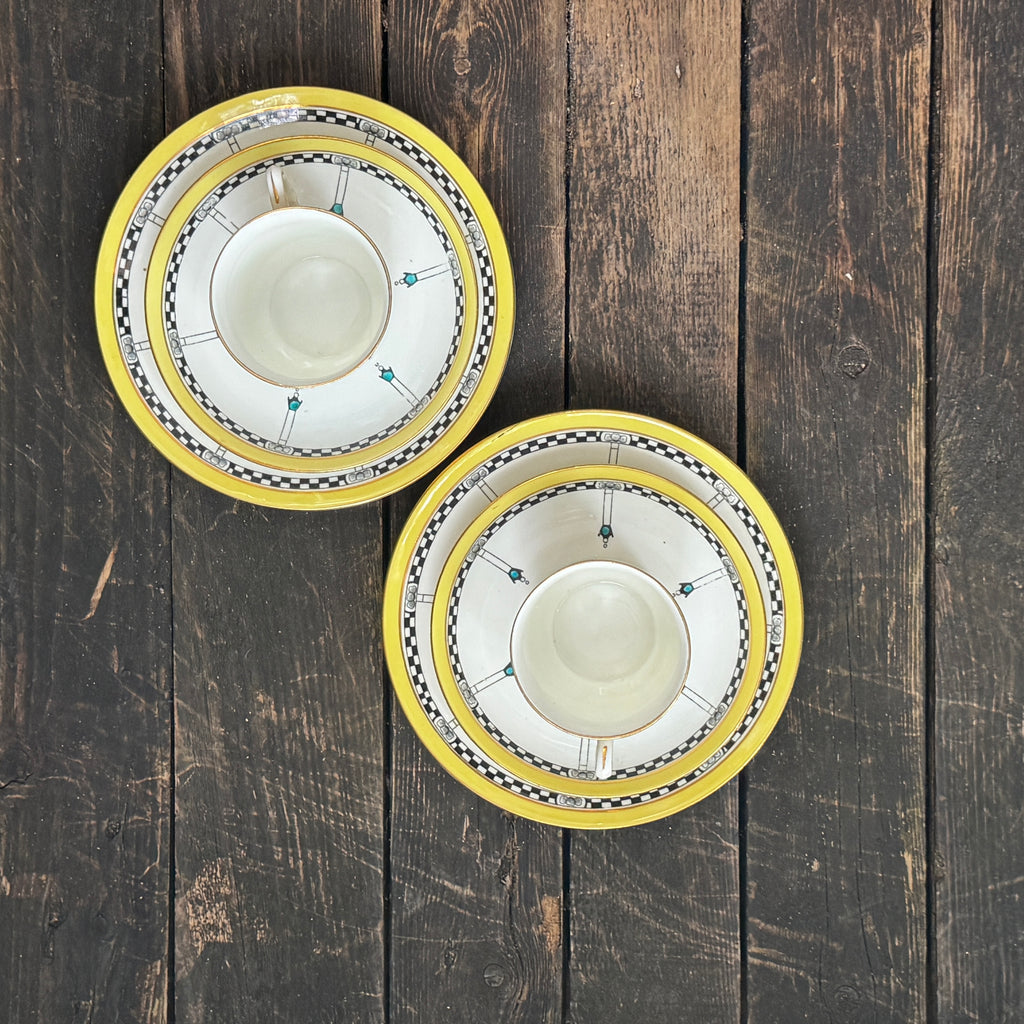 Set of two Art Deco espresso /coffee cups with matching saucers and plates