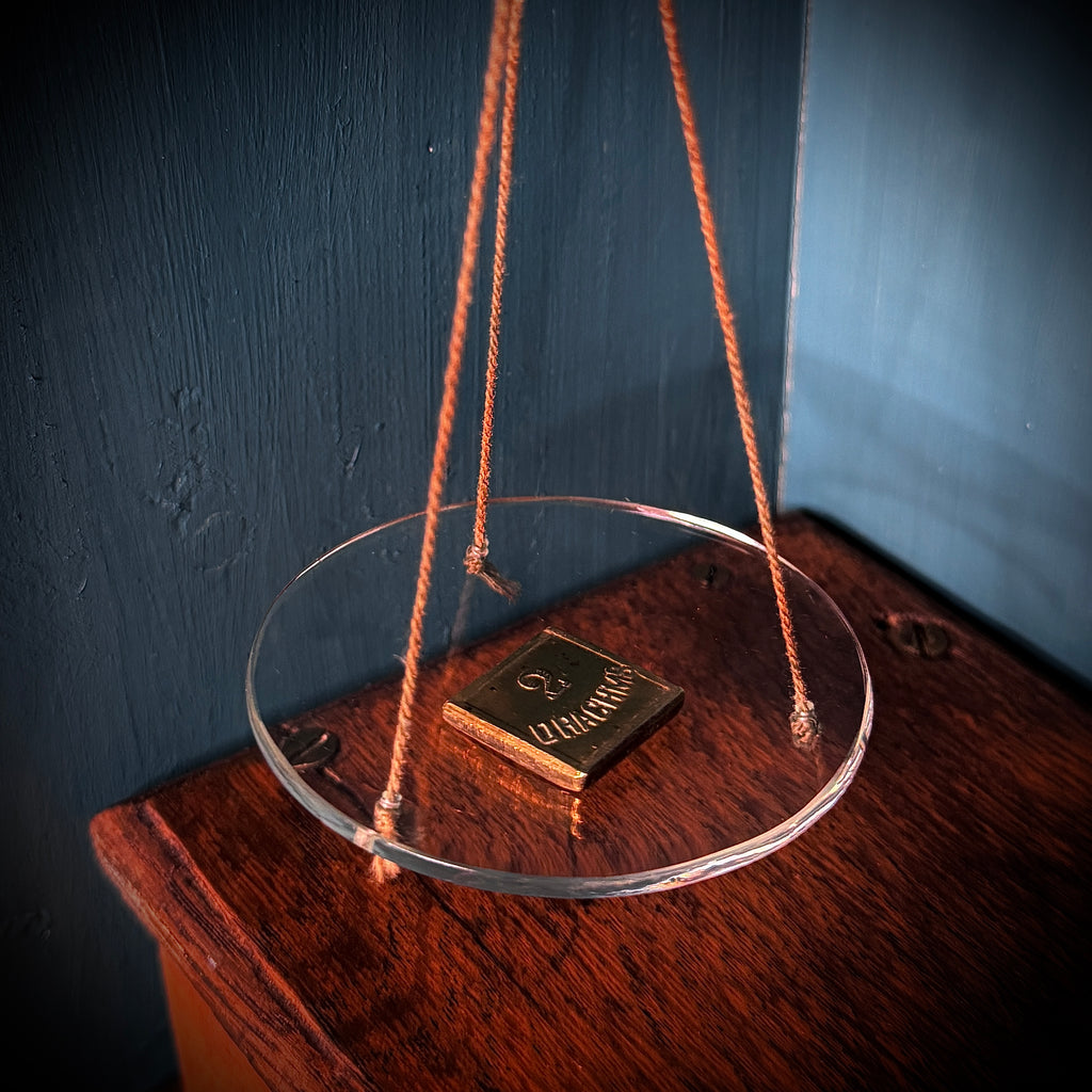 Set of antique apothecary scales in glass-fronted wooden case