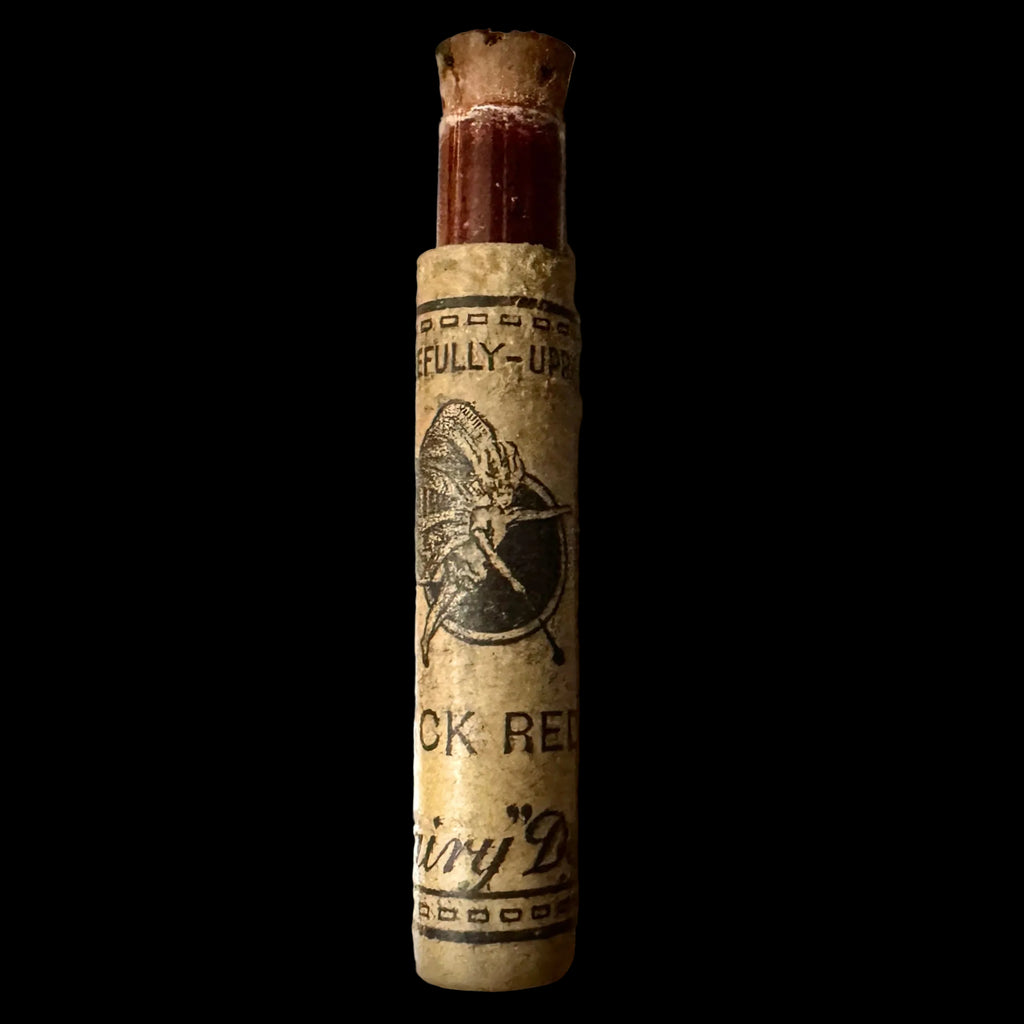 Complete and unused 1940s brick red Fairy Dye in original packaging with instructions, glass vial, etc.