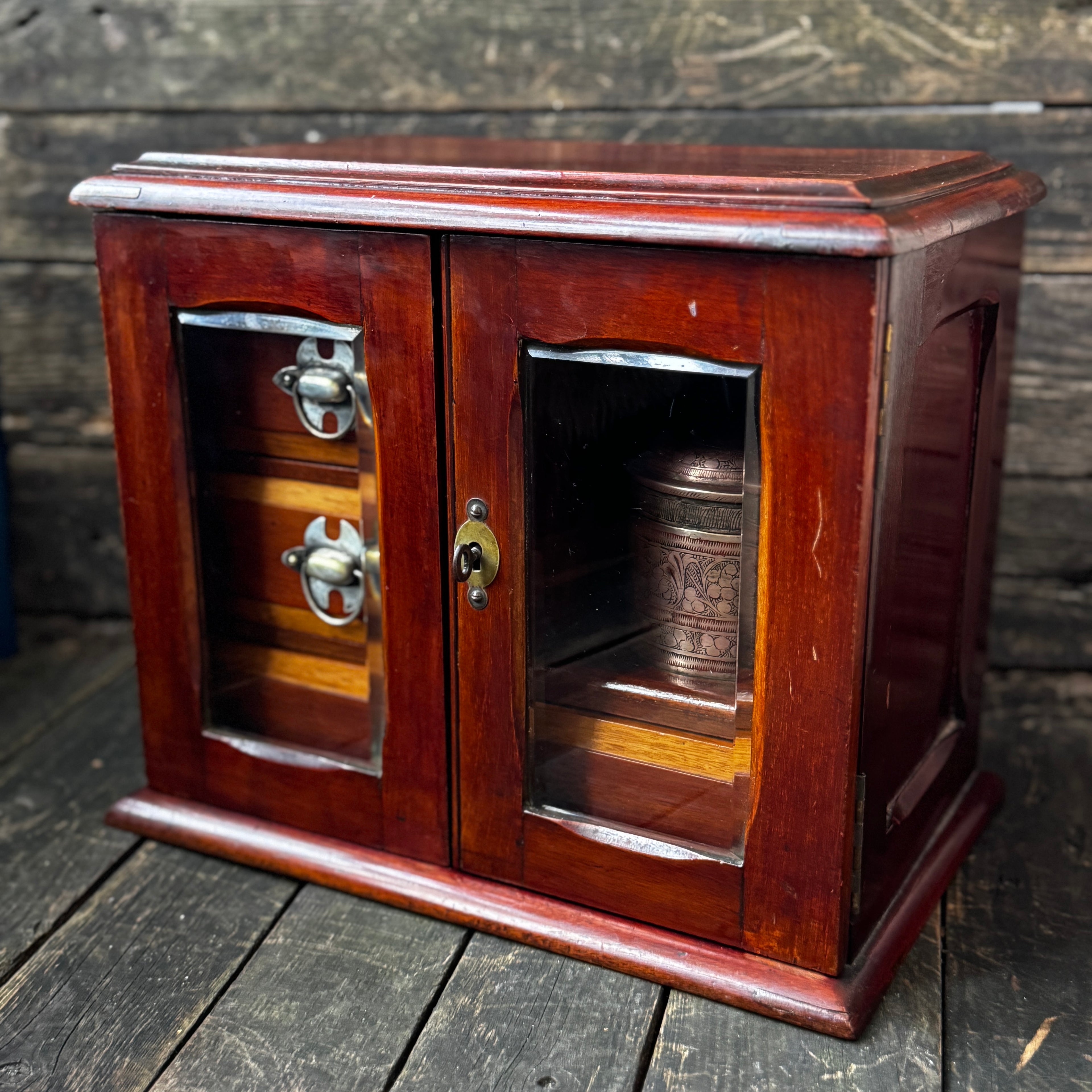 Tobacco Cabinet w/ Bevelled Glass Doors, Plus Accessories