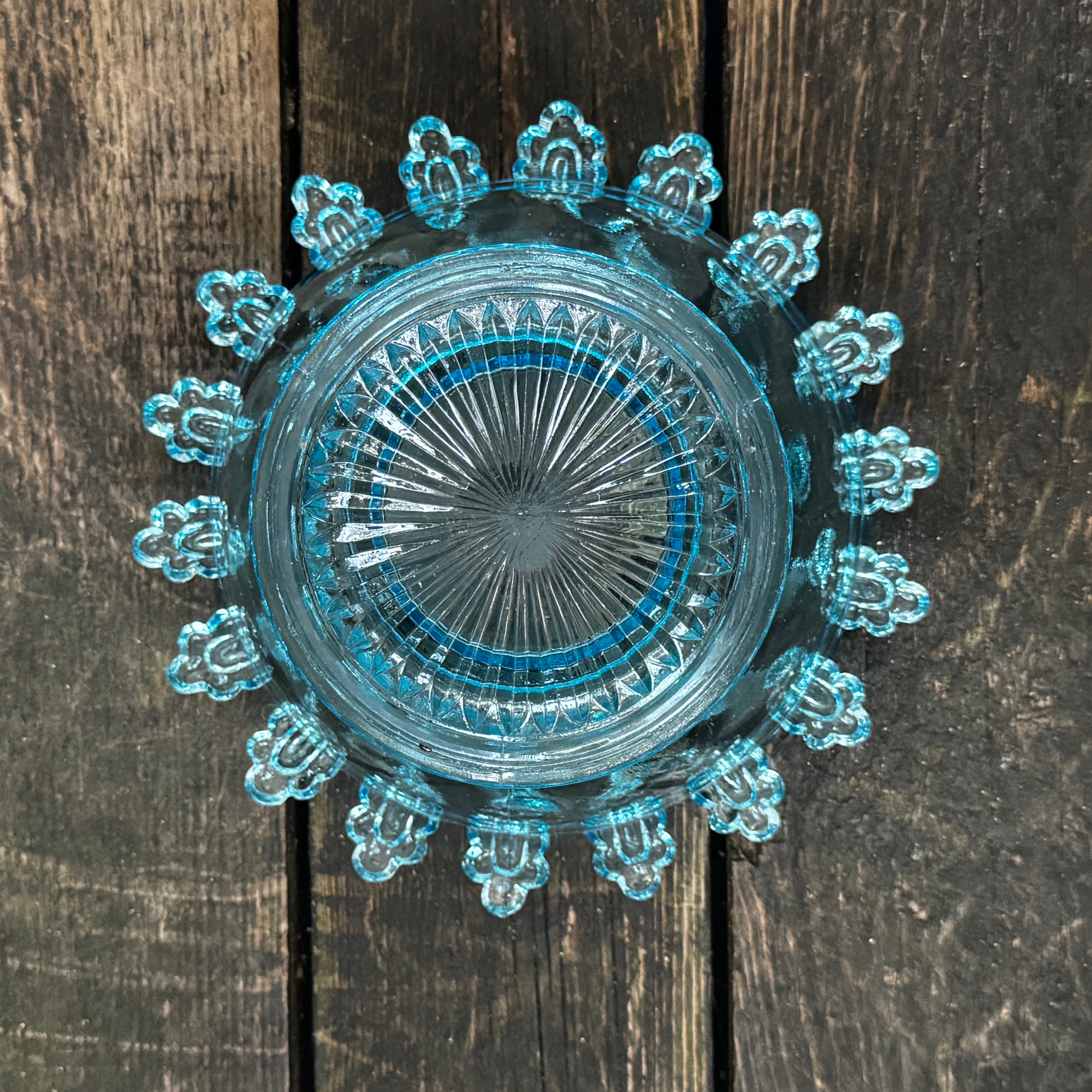 1930s or 1940s pressed glass sweet or trinket bowl in gorgeous pale blue