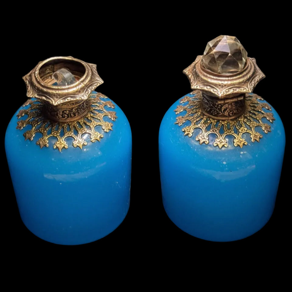 Matching pair of Napoleon III opaline Grand Tour scent bottles